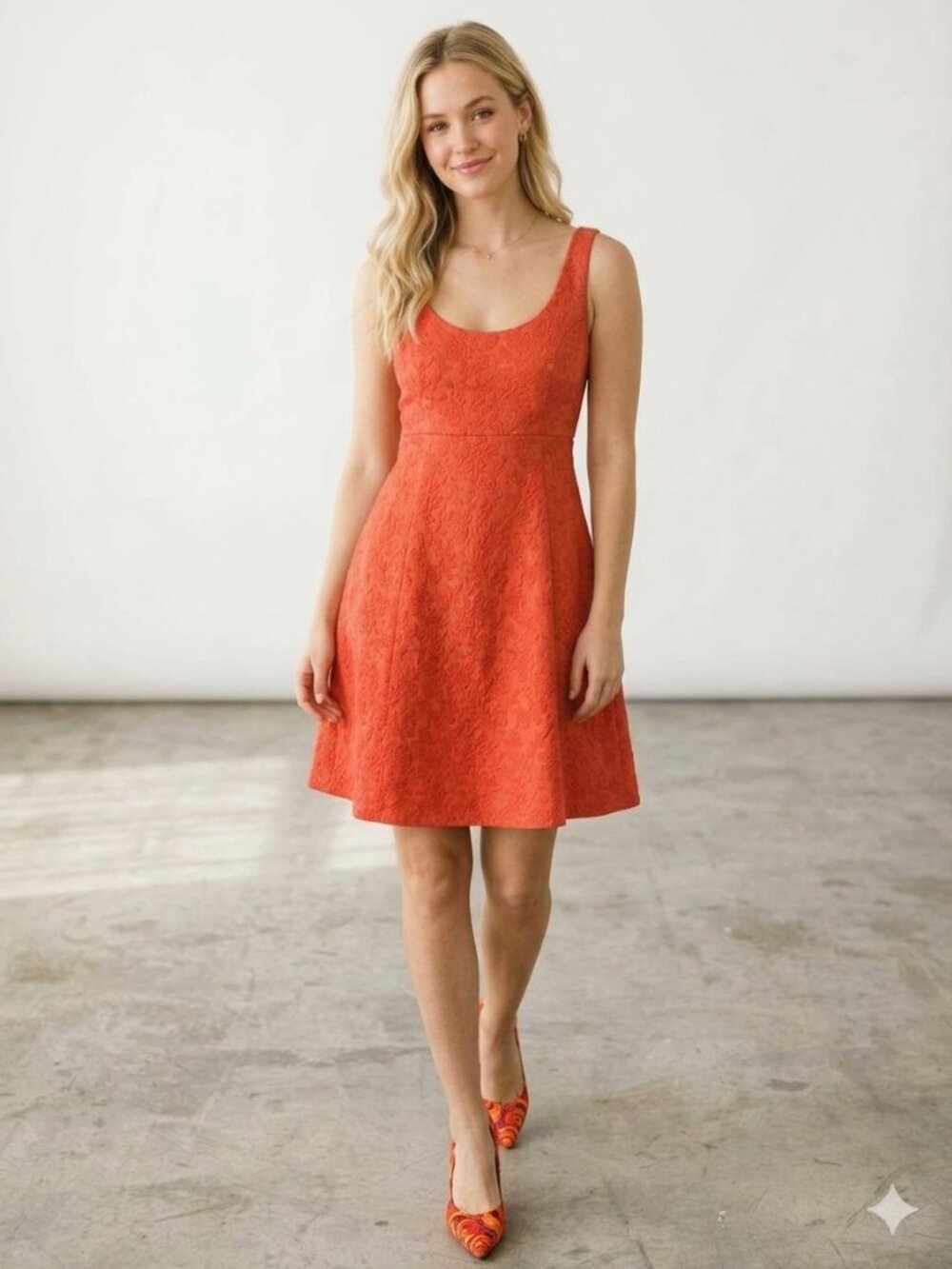 ANTHROPOLOGIE What Comes Around Goes Around Orange Brocade Mod Fit Flare Dress